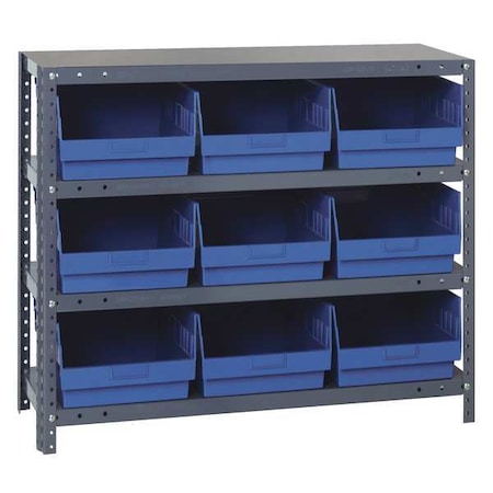 Steel Bin Shelving, 12 in D x 39 in H x 36 in W, 4 Shelves, Blue MPN:1239-SB809BL