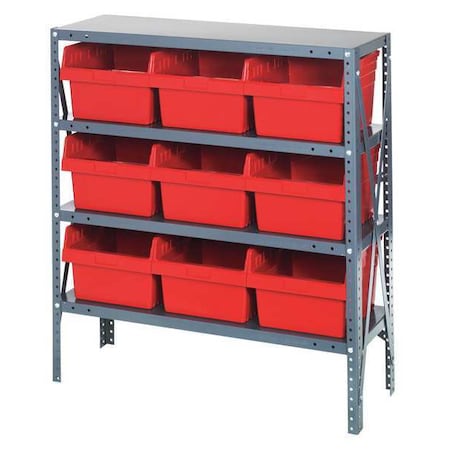 Steel Bin Shelving, 12 in D x 39 in H x 36 in W, 4 Shelves, Red MPN:1239-SB809RD