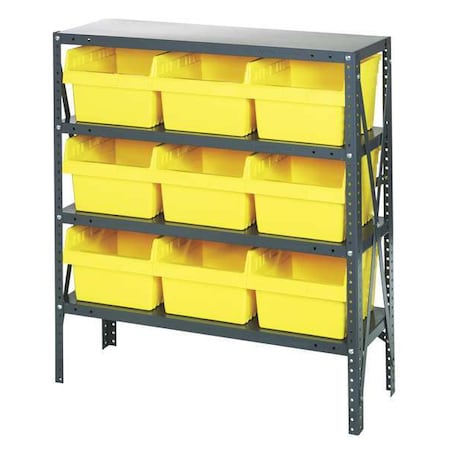 Steel Bin Shelving, 12 in D x 39 in H x 36 in W, 4 Shelves, Yellow MPN:1239-SB809YL