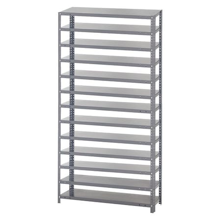 Steel Bin Shelving, 36 in W x 75 in H x 12 in D, 13 Shelves, Gray MPN:1275-000