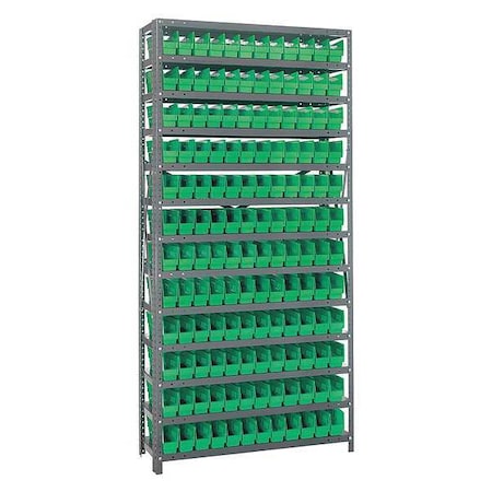 Steel Bin Shelving, 12 in D x 75 in H x 36 in W, 13 Shelves, Green MPN:1275-100GN