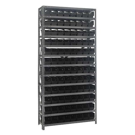 Steel Bin Shelving, 12 in D x 75 in H x 36 in W, 13 Shelves, Black MPN:1275-101BK