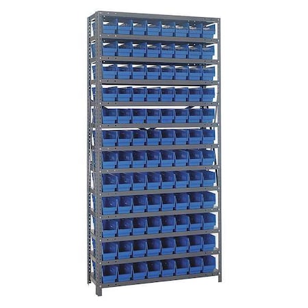 Steel Bin Shelving, 12 in D x 75 in H x 36 in W, 13 Shelves, Blue MPN:1275-101BL