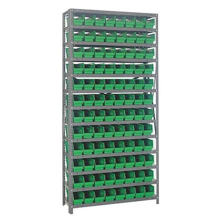 Steel Bin Shelving, 12 in D x 75 in H x 36 in W, 13 Shelves, Green MPN:1275-101GN
