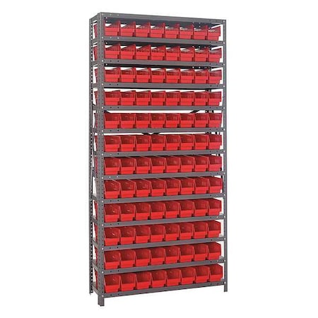 Steel Bin Shelving, 36 in W x 75 in H x 12 in D, 13 Shelves, Gray/Red MPN:1275-101RD