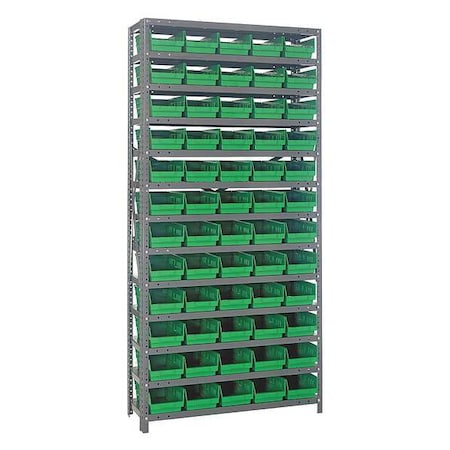 Steel Bin Shelving, 12 in D x 75 in H x 36 in W, 13 Shelves, Green MPN:1275-102GN