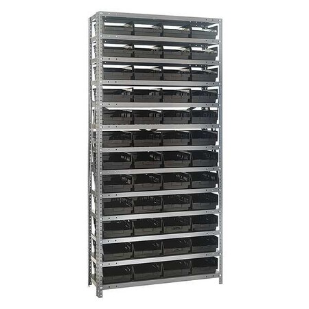 Steel Bin Shelving, 12 in D x 75 in H x 36 in W, 13 Shelves, Black MPN:1275-107BK