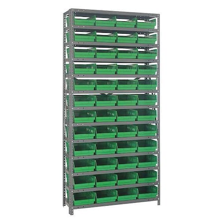 Steel Bin Shelving, 12 in D x 75 in H x 36 in W, 13 Shelves, Green MPN:1275-107GN