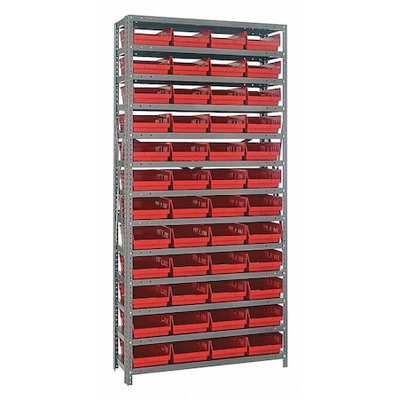 Steel Bin Shelving, 36 in W x 75 in H x 12 in D, 13 Shelves, Gray/Red MPN:1275-107RD