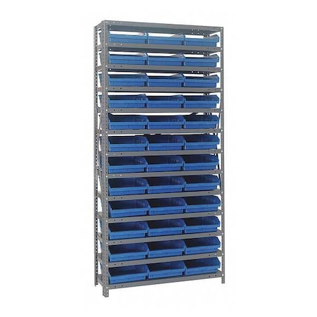 Steel Bin Shelving, 36 in W x 75 in H x 12 in D, 13 Shelves, Gray/Blue MPN:1275-109BL