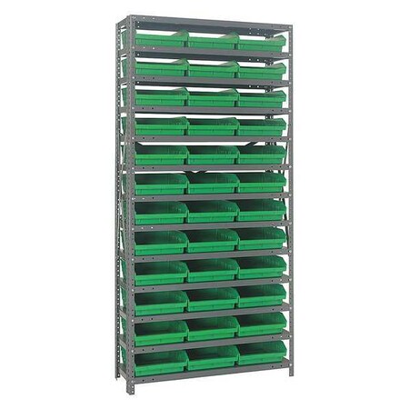 Steel Bin Shelving, 12 in D x 75 in H x 36 in W, 13 Shelves, Green MPN:1275-109GN