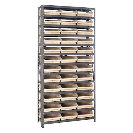 Steel Bin Shelving, 12 in D x 75 in H x 36 in W, 13 Shelves, Ivory MPN:1275-109IV