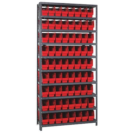 Steel Bin Shelving, 12 in D x 75 in H x 36 in W, 10 Shelves, Red MPN:1275-201RD