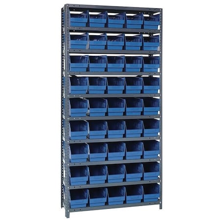 Steel Bin Shelving, 12 in D x 75 in H x 36 in W, 10 Shelves, Blue MPN:1275-202BL