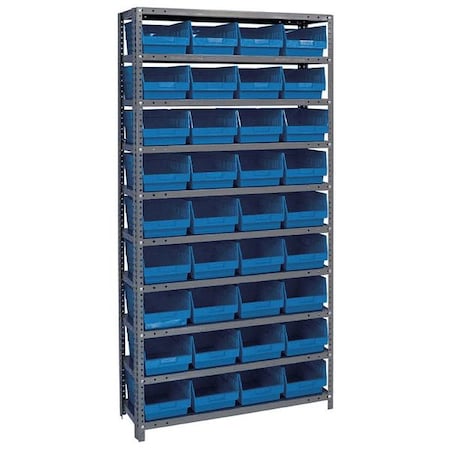 Steel Bin Shelving, 12 in D x 75 in H x 36 in W, 10 Shelves, Blue MPN:1275-207BL