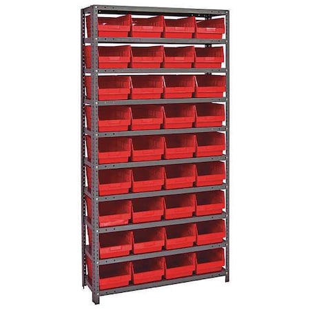 Steel Bin Shelving, 12 in D x 75 in H x 36 in W, 10 Shelves, Red MPN:1275-207RD