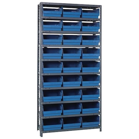 Steel Bin Shelving, 12 in D x 75 in H x 36 in W, 10 Shelves, Blue MPN:1275-209BL