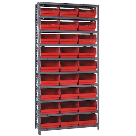 Steel Bin Shelving, 12 in D x 75 in H x 36 in W, 10 Shelves, Red MPN:1275-209RD