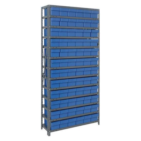 Steel Bin Shelving, 12 in D x 75 in H x 36 in W, 13 Shelves, Blue MPN:1275-601BL