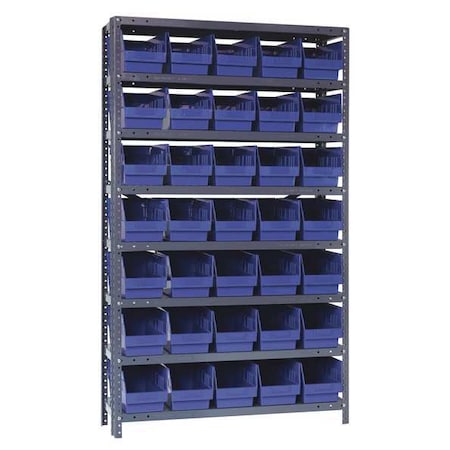 Steel Bin Shelving, 12 in D x 75 in H x 36 in W, 8 Shelves, Blue MPN:1275-SB802BL