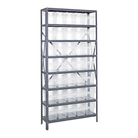 Steel Bin Shelving, 12 in D x 75 in H x 36 in W, 8 Shelves, Clear MPN:1275-SB802CL