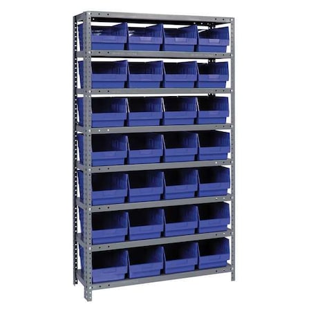 Steel Bin Shelving, 12 in D x 75 in H x 36 in W, 8 Shelves, Blue MPN:1275-SB807BL