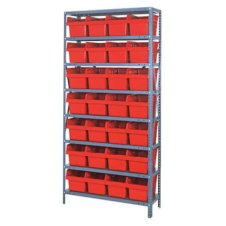 Steel Bin Shelving, 12 in D x 75 in H x 36 in W, 8 Shelves, Red MPN:1275-SB807RD