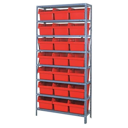 Steel Bin Shelving, 12 in D x 75 in H x 36 in W, 8 Shelves, Red MPN:1275-SB809RD
