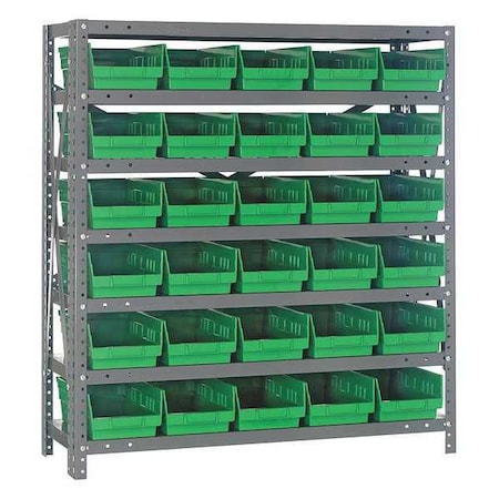 Steel Bin Shelving, 18 in D x 39 in H x 36 in W, 7 Shelves, Green MPN:1839-104GN