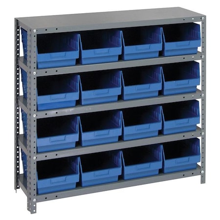 Steel Bin Shelving, 18 in D x 39 in H x 36 in W, 5 Shelves, Blue MPN:1839-208BL