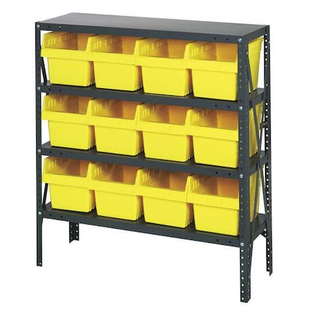 Steel Bin Shelving, 18 in D x 39 in H x 36 in W, 4 Shelves, Yellow MPN:1839-SB808YL