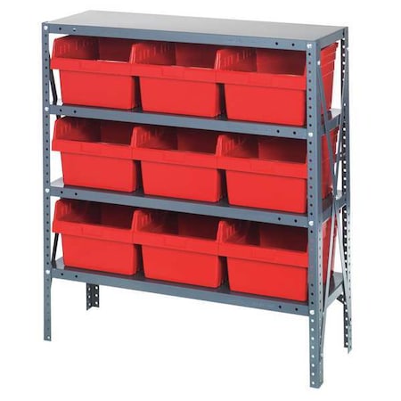 Steel Bin Shelving, 18 in D x 39 in H x 36 in W, 4 Shelves, Red MPN:1839-SB810RD