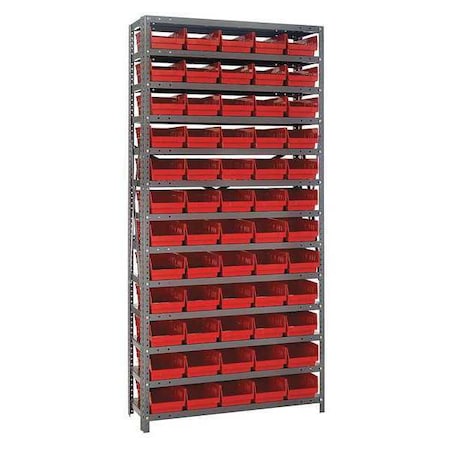 Steel Bin Shelving, 18 in D x 75 in H x 36 in W, 13 Shelves, Red MPN:1875-104RD