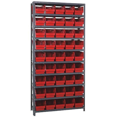 Steel Bin Shelving, 18 in D x 75 in H x 36 in W, 10 Shelves, Red MPN:1875-204RD