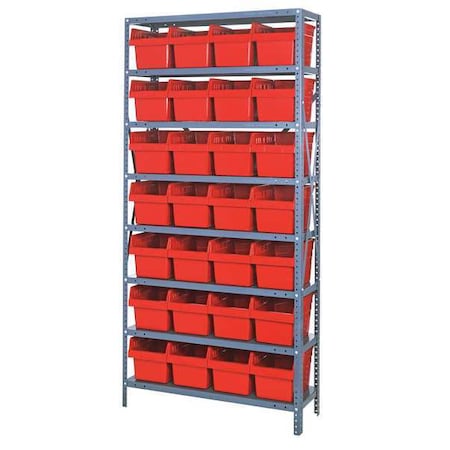 Steel Bin Shelving, 18 in D x 75 in H x 36 in W, 8 Shelves, Red MPN:1875-SB808RD