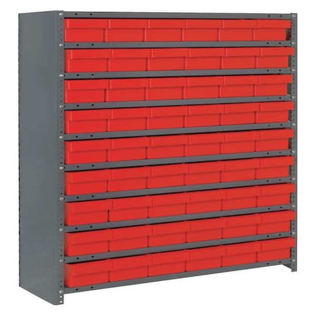 Steel Enclosed Bin Shelving, 12 in D x 39 in H x 36 in W, 10 Shelves, Red MPN:CL1239-401RD