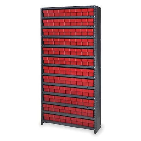 Steel Enclosed Bin Shelving, 12 in D x 75 in H x 36 in W, 13 Shelves, Red MPN:CL1275-501RD