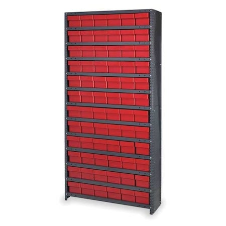Steel Enclosed Bin Shelving, 12 in D x 75 in H x 36 in W, 13 Shelves, Red MPN:CL1275-601RD