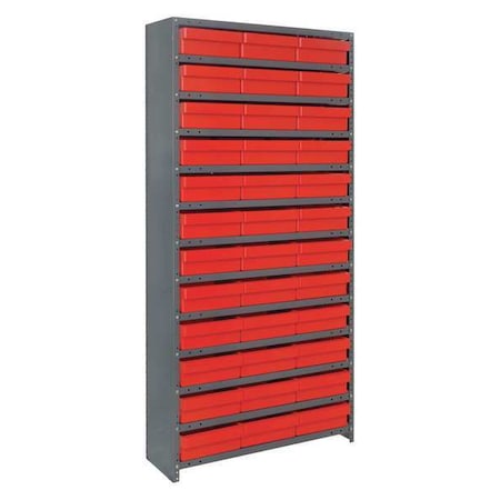 Steel Enclosed Bin Shelving, 12 in D x 75 in H x 36 in W, 13 Shelves, Red MPN:CL1275-801RD