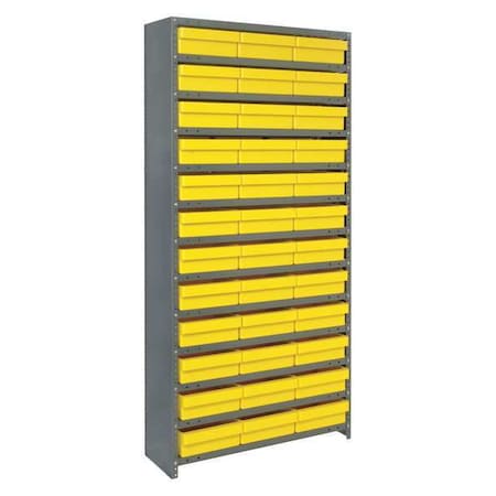 Steel Enclosed Bin Shelving, 12 in D x 75 in H x 36 in W, 13 Shelves, Yellow MPN:CL1275-801YL