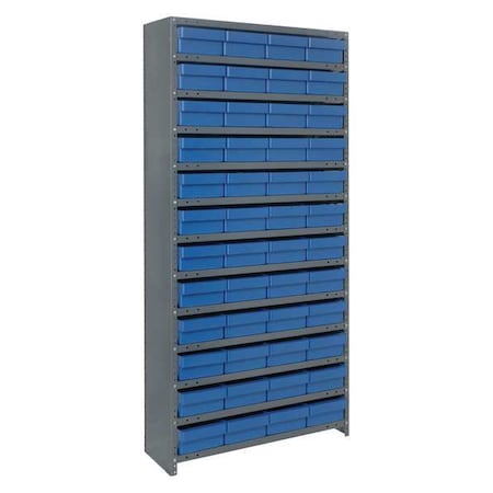 Steel Enclosed Bin Shelving, 36 in W x 75 in H x 18 in D, 13 Shelves, Gray/Blue MPN:CL1875-606BL