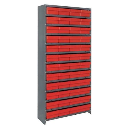 Steel Enclosed Bin Shelving, 36 in W x 75 in H x 18 in D, 13 Shelves, Gray/Red MPN:CL1875-606RD