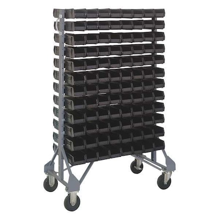 Steel Mobile Bin Rail Floor Rack, 36 in D x 53 in H x 20 in W, Black MPN:MQRU-12D-210-192BK