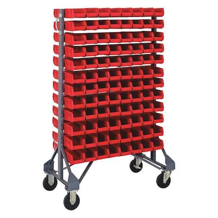 Steel Mobile Bin Rail Floor Rack, 36 in D x 53 in H x 20 in W, Red MPN:MQRU-12D-210-192RD