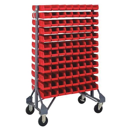 Steel Mobile Bin Rail Floor Rack, 36 in D x 53 in H x 20 in W, Red MPN:MQRU-12D-220-192RD