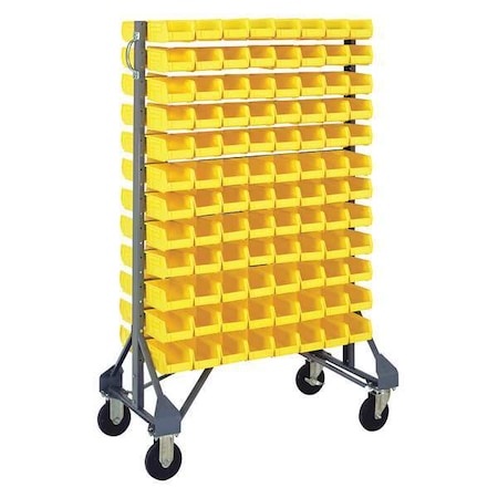 Steel Mobile Bin Rail Floor Rack, 36 in D x 53 in H x 20 in W, Yellow MPN:MQRU-12D-220-192YL