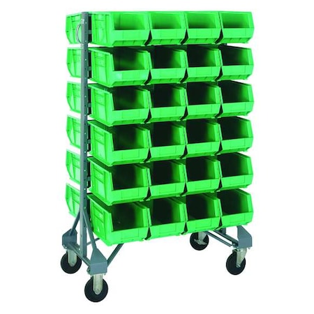 Steel Mobile Bin Rail Floor Rack, 36 in D x 53 in H x 20 in W, Green MPN:MQRU-12D-239-48GN