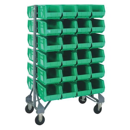 Steel Mobile Bin Rail Floor Rack, 36 in D x 53 in H x 20 in W, Green MPN:MQRU-12D-240-48GN