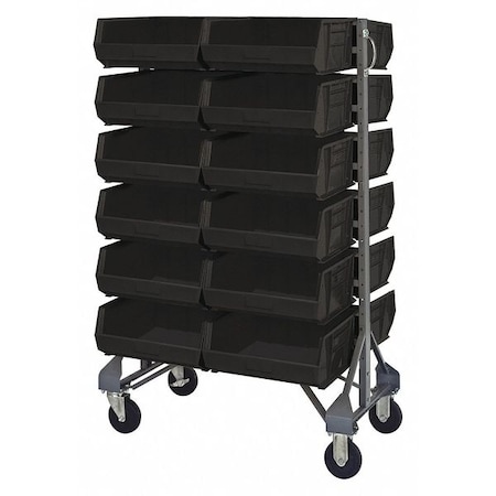 Steel Mobile Bin Rail Floor Rack, 36 in D x 53 in H x 20 in W, Black MPN:MQRU-12D-250-24BK