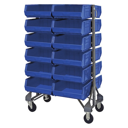 Steel Mobile Bin Rail Floor Rack, 36 in D x 53 in H x 20 in W, Blue MPN:MQRU-12D-250-24BL